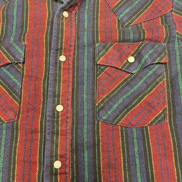 Vintage Saddle King Western Flannel Men's XL Pearl Snap Stripes Work Shirt - Picture 6 of 6